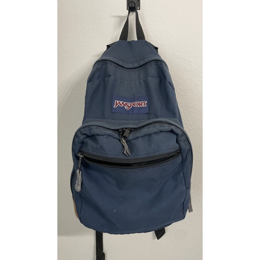Jansport Classic‎ Originals Suede Leather Bottom School Backpack Blue Canvas